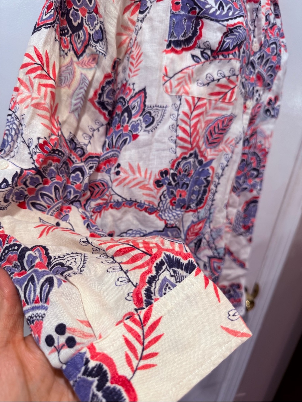 Charter Club Cream Button-Front Blouse with Purple and Coral Floral Print (Med) - Picture 2 of 3